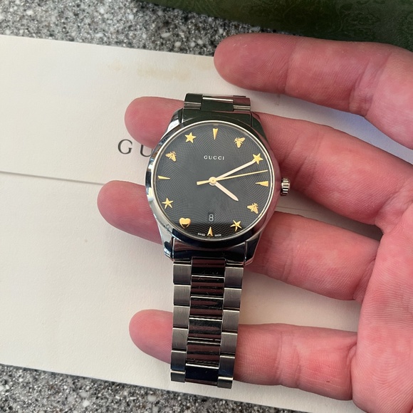 Gucci G-timeless watch 38mm black guilloche dial